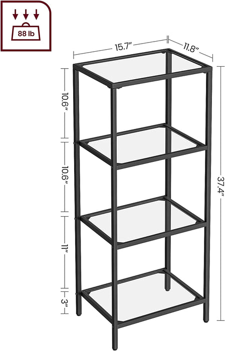 Slim 4-Tier Bookcase with Tempered Glass Shelves