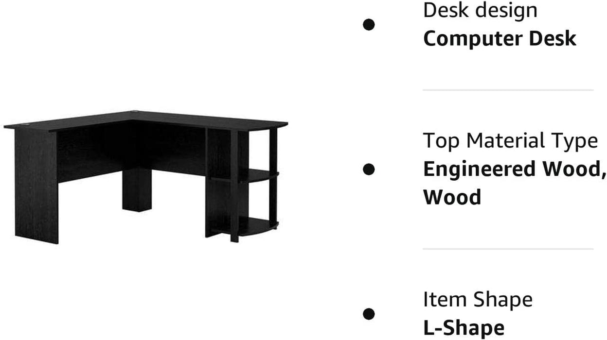 Black L-Shaped Desk with Bookshelves