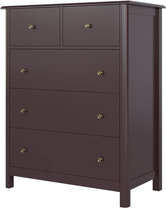 Dark Brown Modern 5-Drawer Chest of Drawers