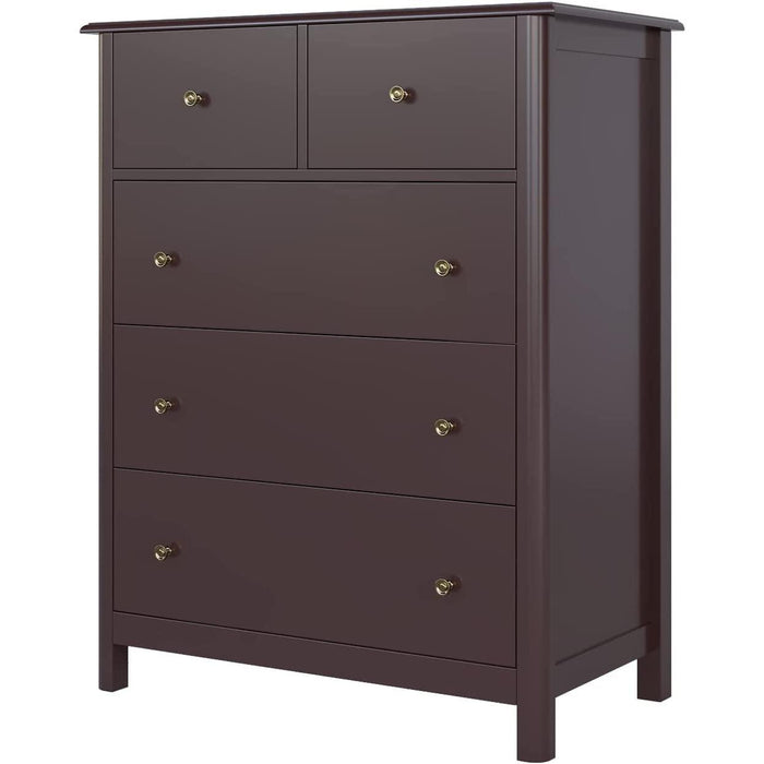 Dark Brown Modern 5-Drawer Chest of Drawers