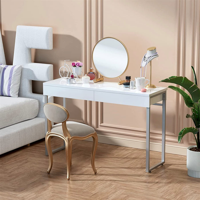 Glossy White 2-Drawer Vanity Desk