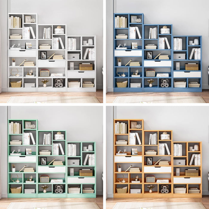 Bright Blue Wooden Bookcase with 8 Cubes