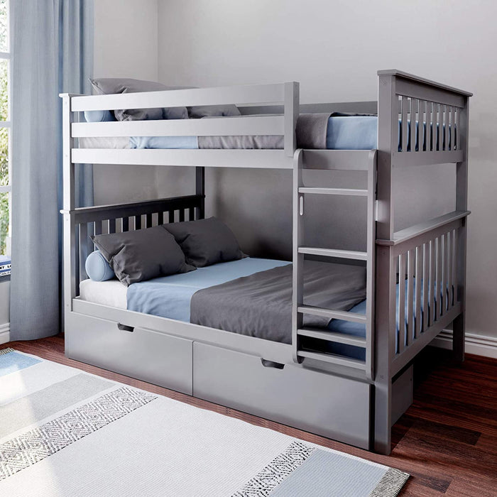 Full-Over-Full Wood Bed Frame with Storage Drawers