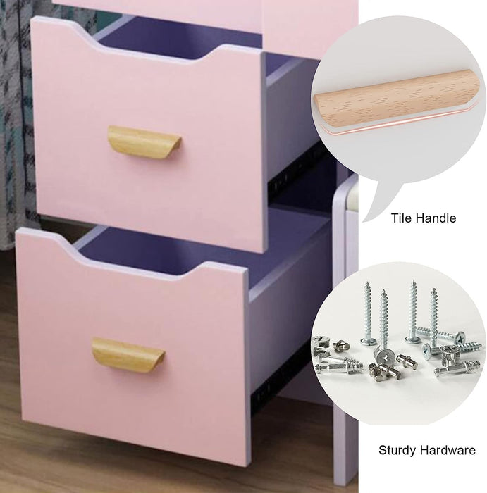 Pink Vanity Table Set with Mirror and Drawers