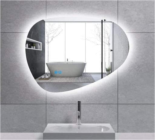 Led Mirror Wall Mounted for Bathroom, Irregular Shape Frameless, 24" L X 32" W, Defogger Function, Dimmable Vanity Mirror, Waterproof, Regulation Led Color, Touch Sensor, Anti-Fog