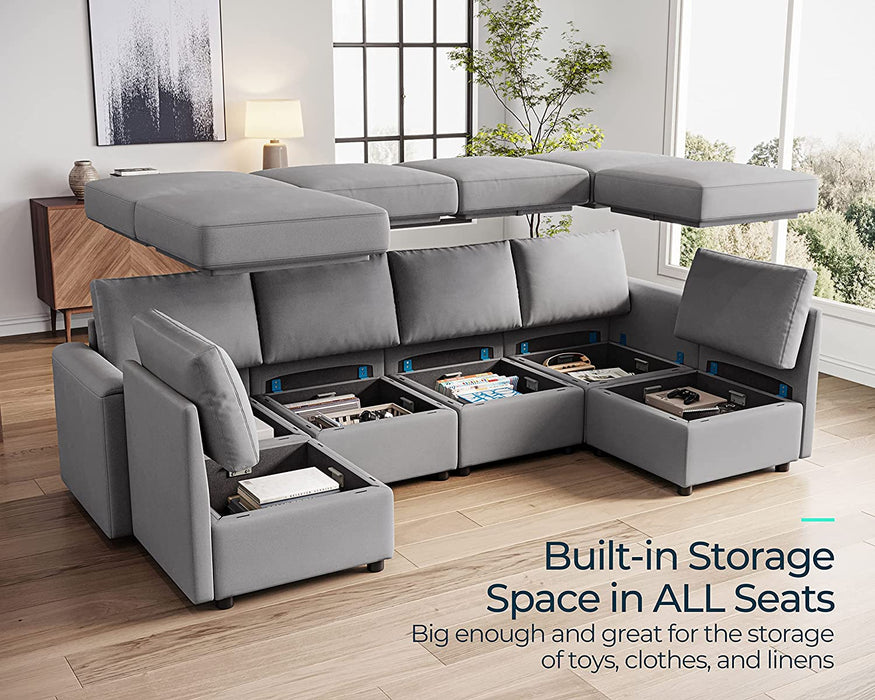 Modular U-Shaped Sofa with Storage and Memory Foam