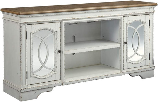 Ashley Realyn Farmhouse TV Stand with Fireplace (8 Words)