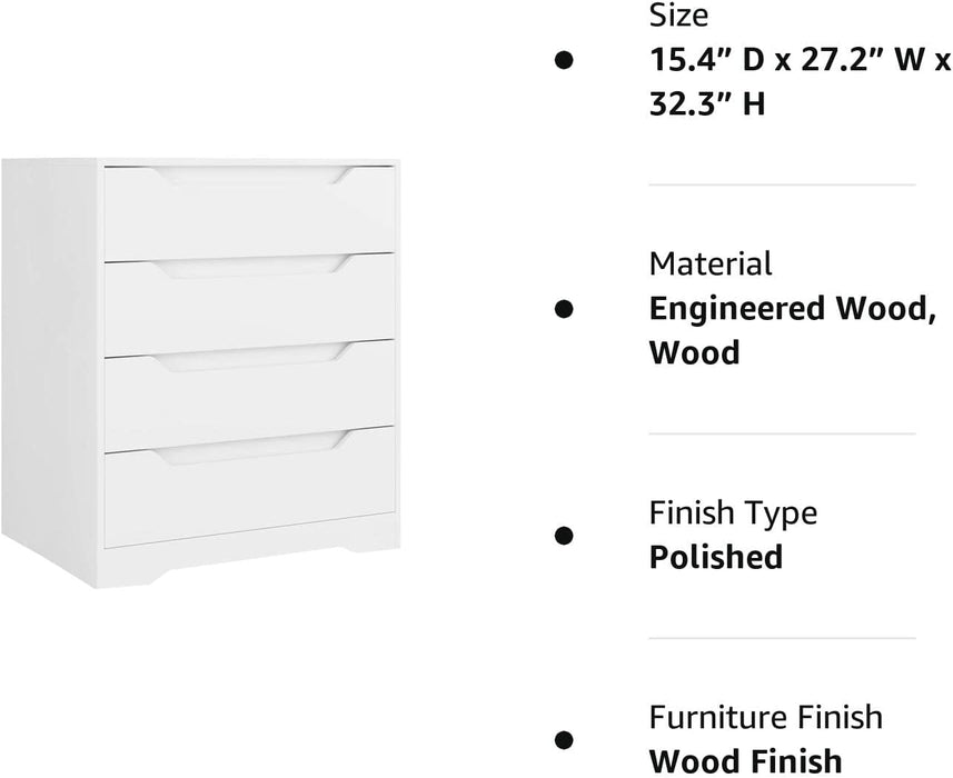 White Modern Chest of Drawers with 4 Storage Drawers