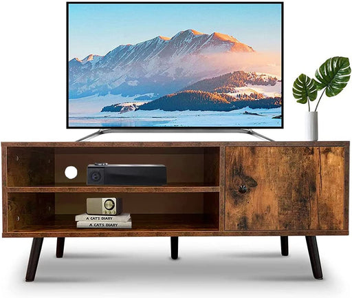 Retro Brown TV Console with Storage Cabinet