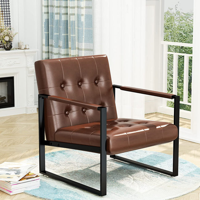 Brown Leather Armchair with Accent