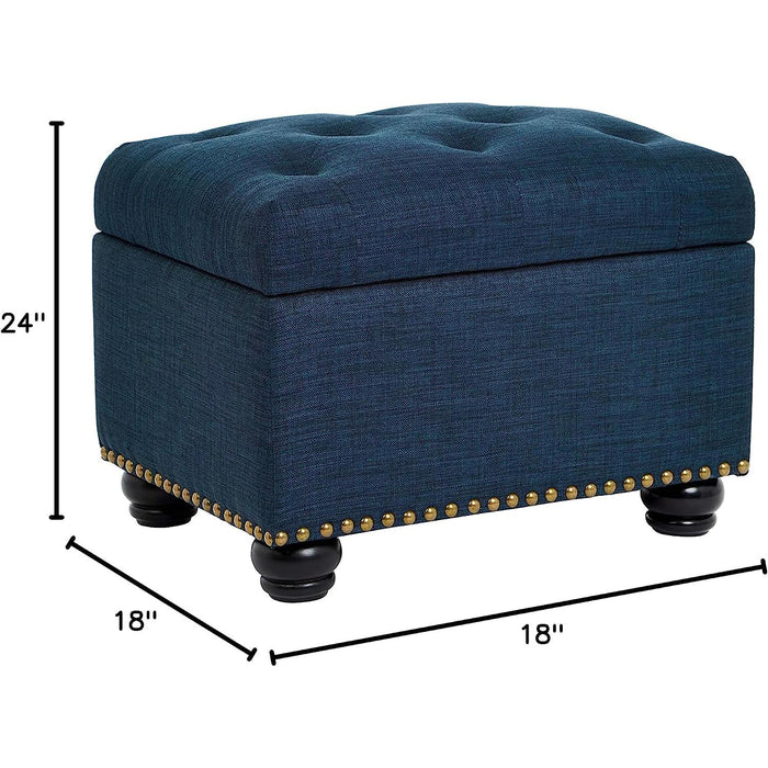 Blue Linen Ottoman with Storage by FHW