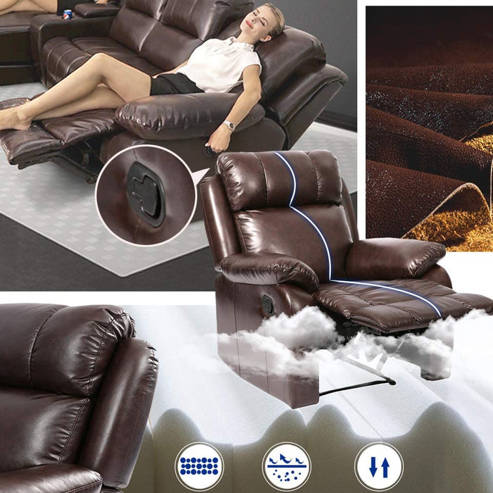 Leather Sofa Recliner Couch Manual Reclining, Black