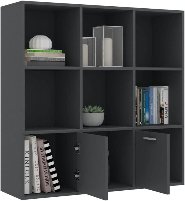 Tall Grey Bookcase with Doors and Shelves