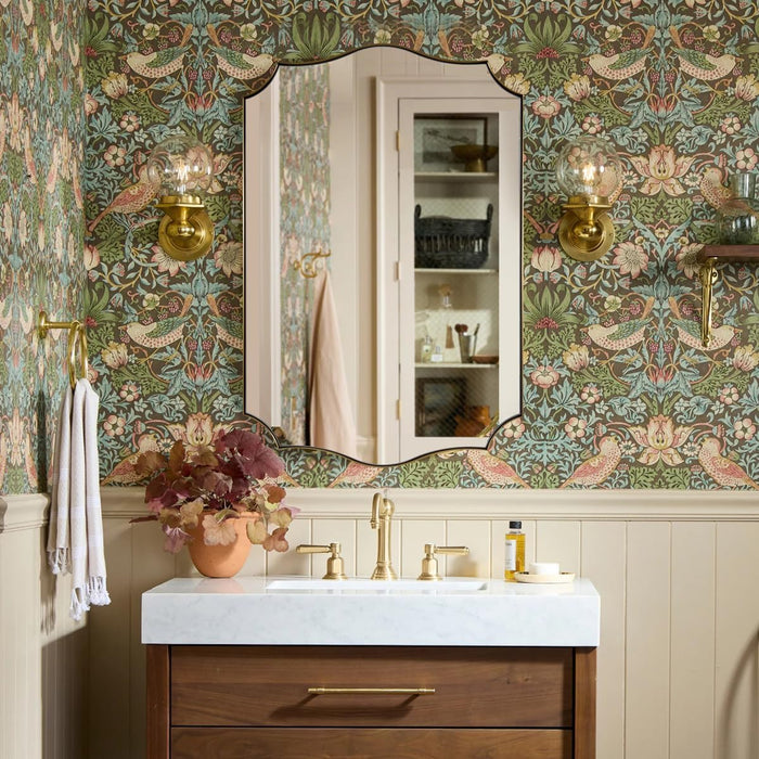 Bathroom Vanity Mirror, 24X36 Irregular Wall Mirror, Gold Antique Mirror for Bathroom, Scalloped Mirror, Asymmetrical Mirror in Stainless Steel Metal Frame Wall Mount Horizontal or Vertical