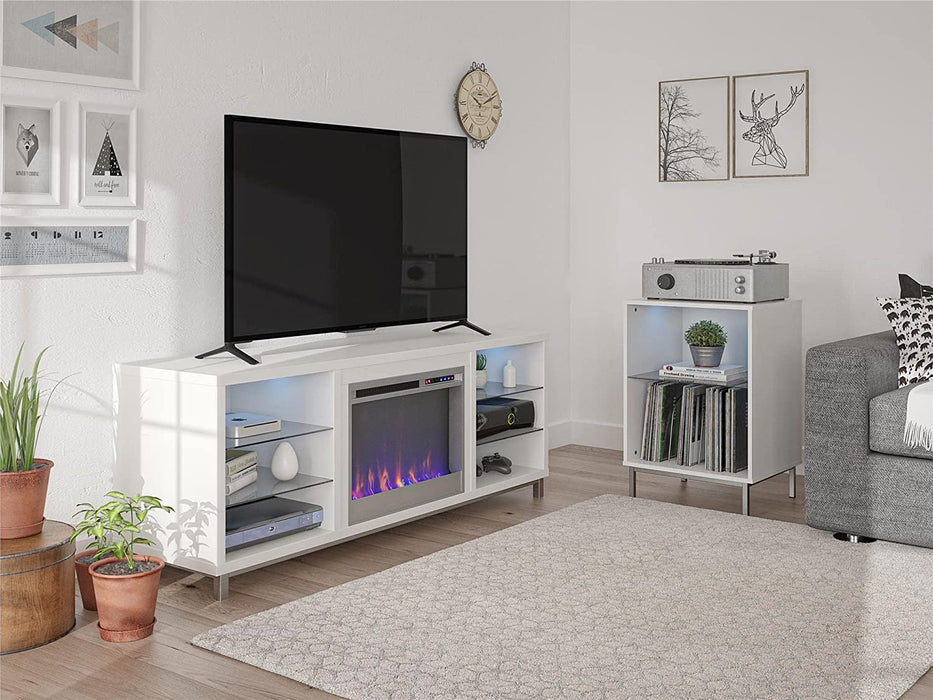 White TV Stand with Fireplace for 70″ Tvs