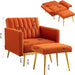 Orange Velvet Chair with Ottoman and Armrests