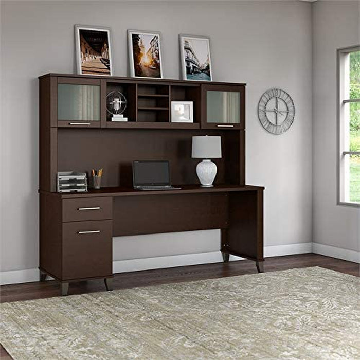 Somerset Desk with Drawers and Hutch, Mocha Cherry