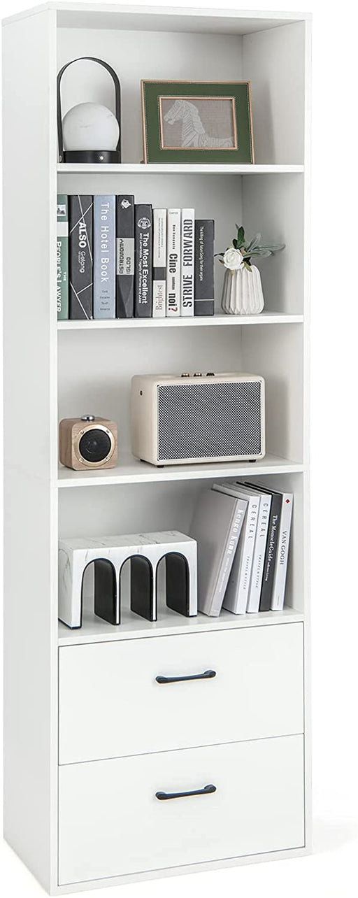 White 4-Tier Bookcase with Drawers and Anti-Tipping Kits