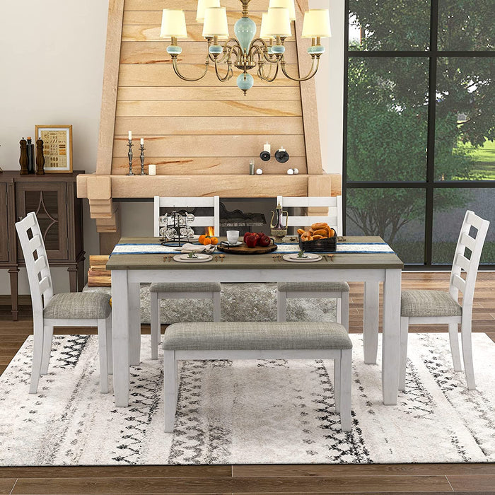 6-Piece Rustic Wooden Dining Table Set with Bench, Brown