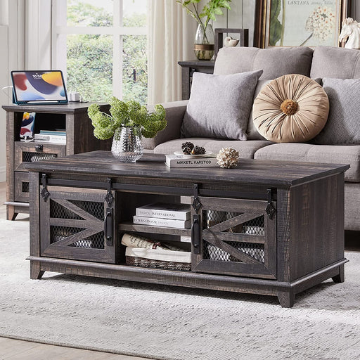 Rustic Coffee Table with Sliding Barn Doors