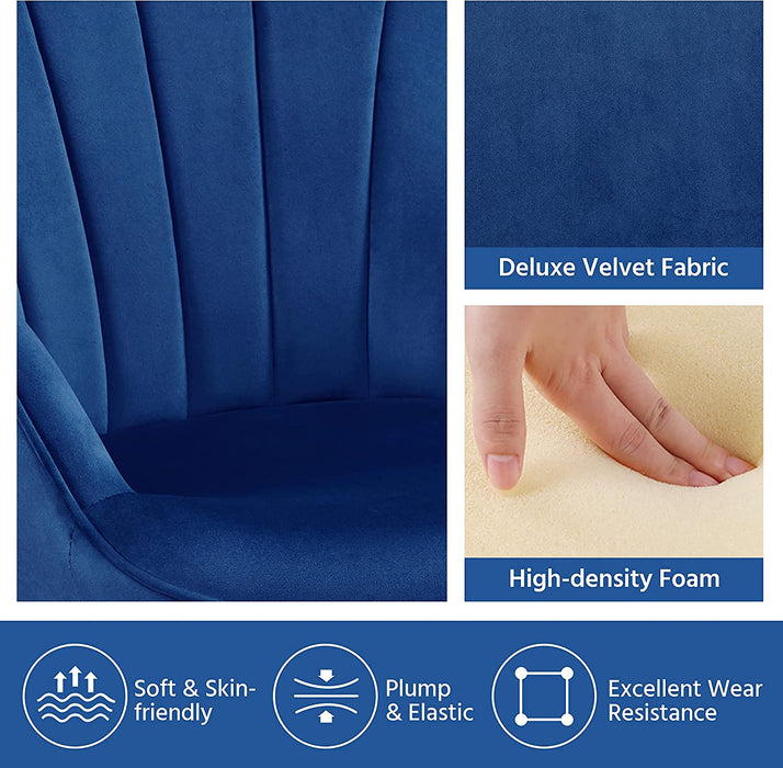 Modern Blue Velvet Wingback Chair with Metal Legs