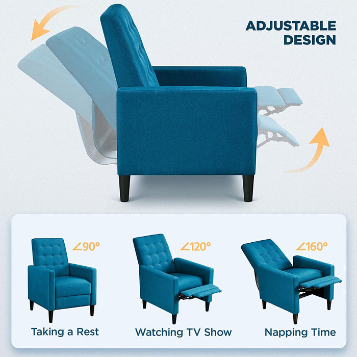 Fabric Recliner Chair Adjustable, Blue