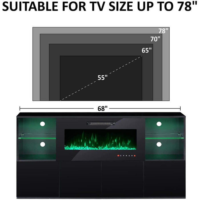 Modern TV Stand with Electric Fireplace and LED Lights