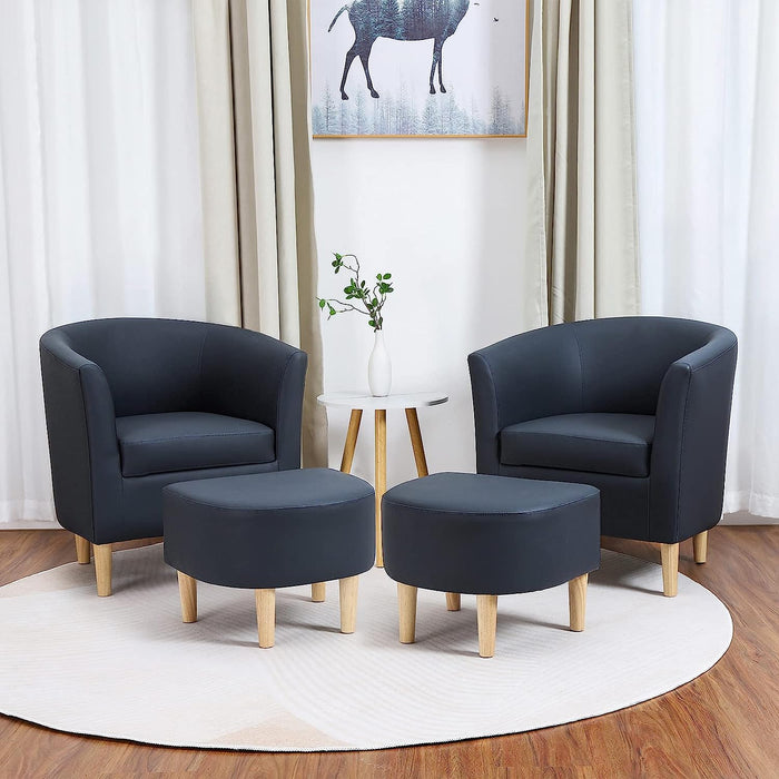 Navy Blue Mid Century Accent Chair with Ottoman