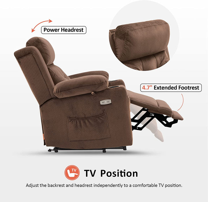 Lay Flat Power Lift Recliner Chair with Massage and Heat (Brown, Small)