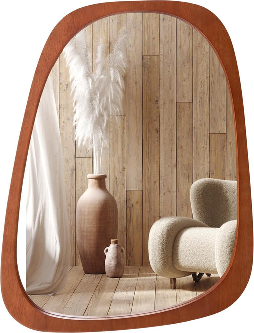 Asymmetrical Abstract Irregular Shaped Mirror, 26.5" X 21" Irregular Wall Mirror with Rustic Frame, HD Odd Shaped Decorative Mirror for Bathroom, Living Room, Entryway Hall, Dining Room