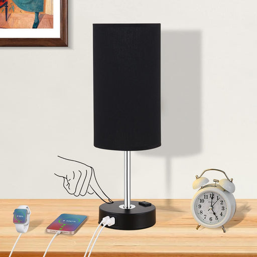 Black Touch Table Lamp, 3 Way Dimmable, USB