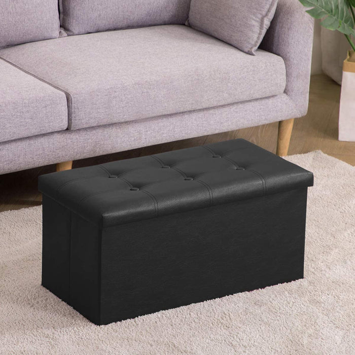 Black Faux Leather Ottoman Bench with Storage