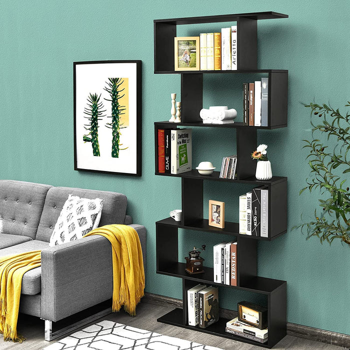 S-Shaped Wooden Bookshelf with Anti-Toppling Device