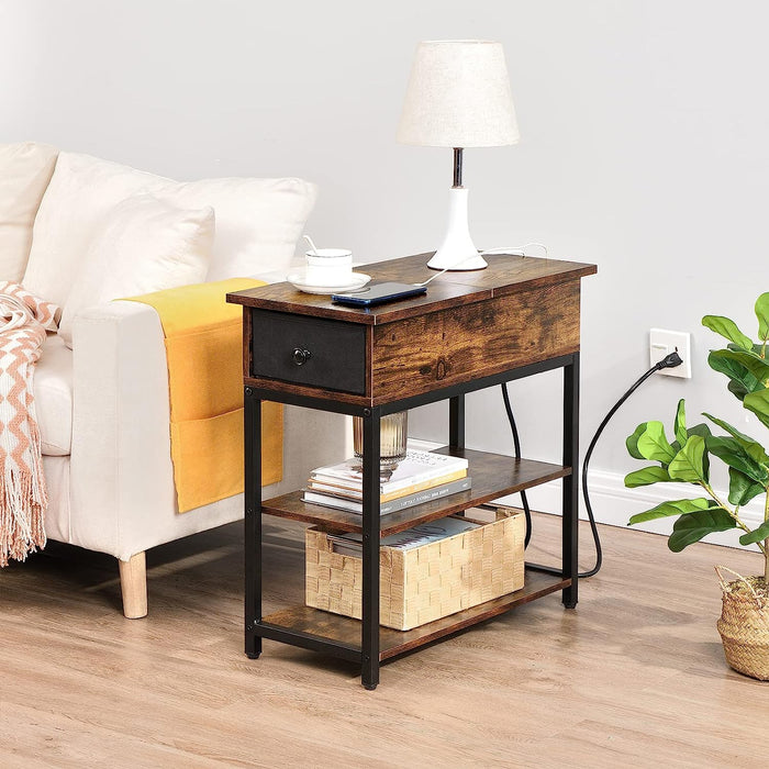 Narrow End Table with Charging Station and Drawer