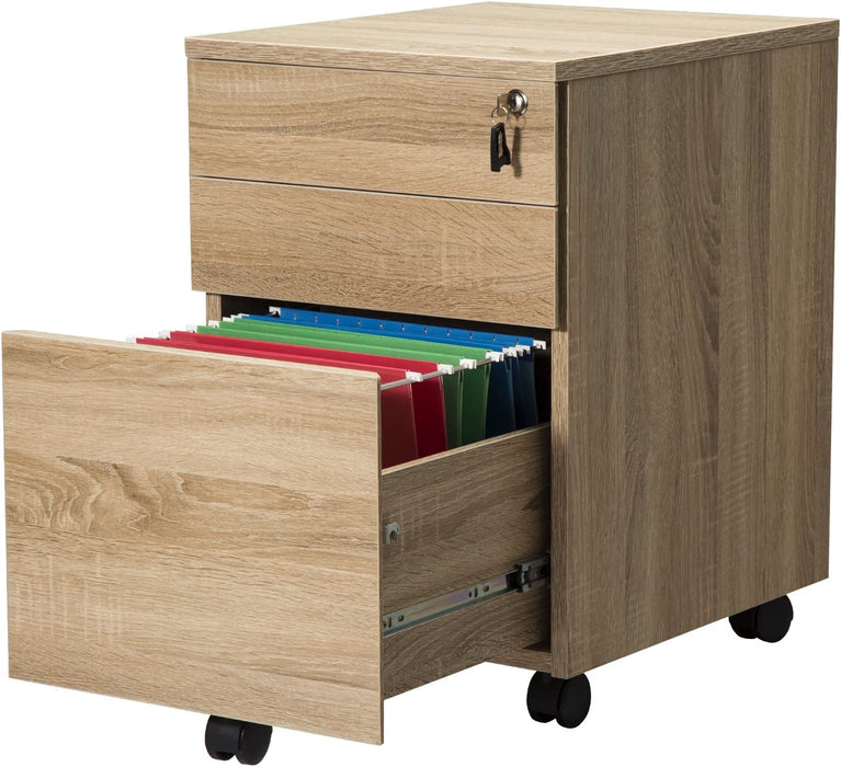 Oak Wood Mobile File Cabinet with Drawers