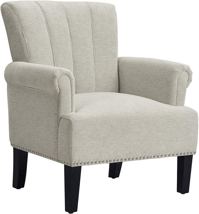 Comfortable Cream Armchair with Wooden Legs and High Back