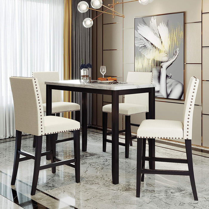 5-Piece Faux Marble Top Counter Height Dining Table Set,