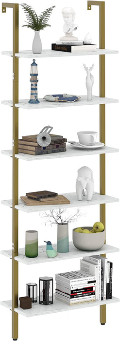 Marble White 6-Tier Ladder Shelf Bookcase