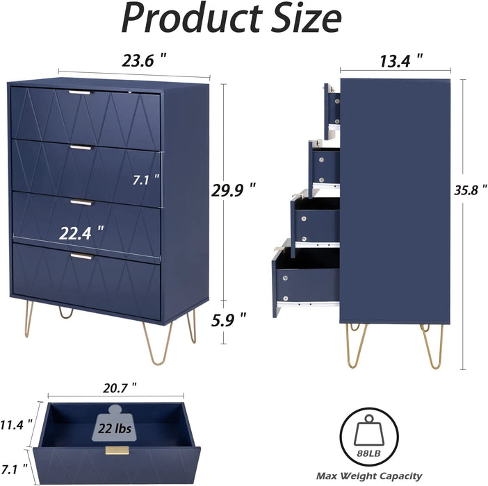 Tall 4-Drawer Storage Cabinet in Navy Blue