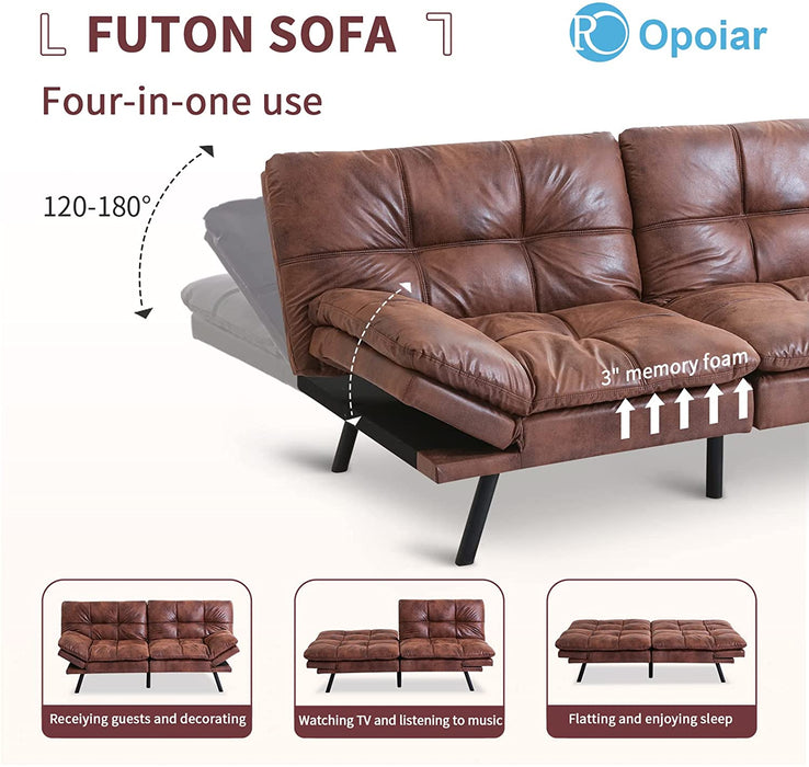 Convertible Memory Foam Futon Sofa Bed, Brown
