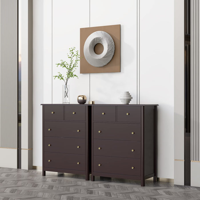 Dark Brown Modern 5-Drawer Chest of Drawers