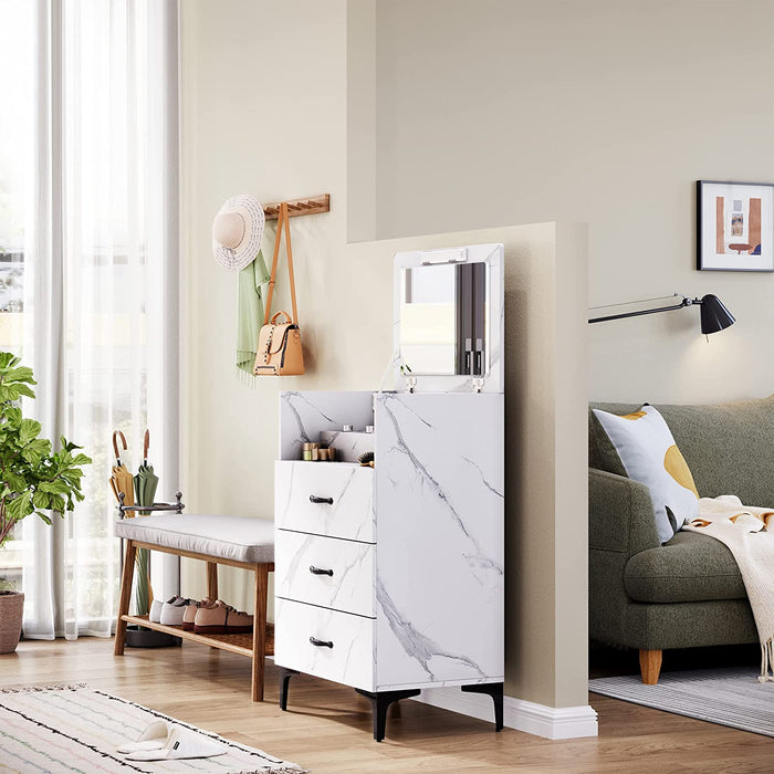 White Dresser with Antique Handles and Makeup Organizer