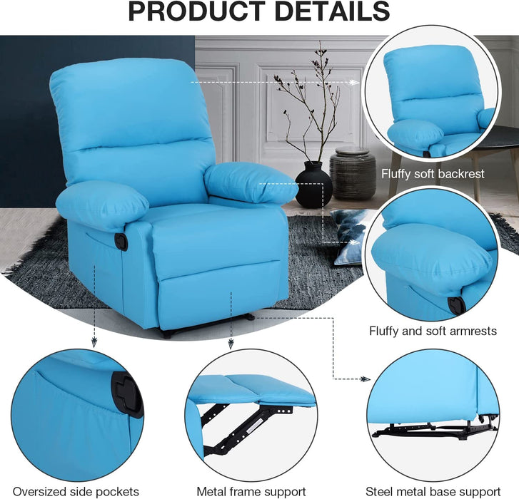 Massage Recliner Chair with Heat, Faux Leather, Bright Blue