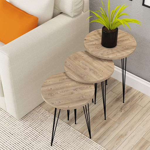 Grey Pine Wood Nesting End Tables Set of 3