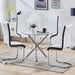 White Glass Dining Table and Faux Leather Chairs Set