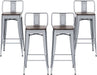 Low Back Metal Counter Stool with Wooden Seat Set of 4