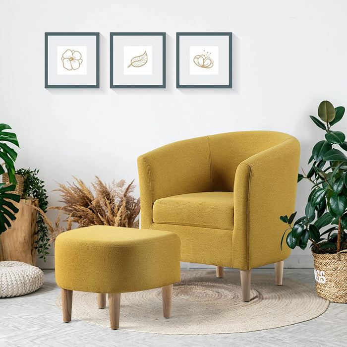 Mustard Yellow Upholstered Accent Chair with Ottoman