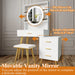 White Vanity Desk with Mirror and Lights, 5 Drawers