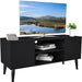 Black Wood TV Console with Storage Cabinets