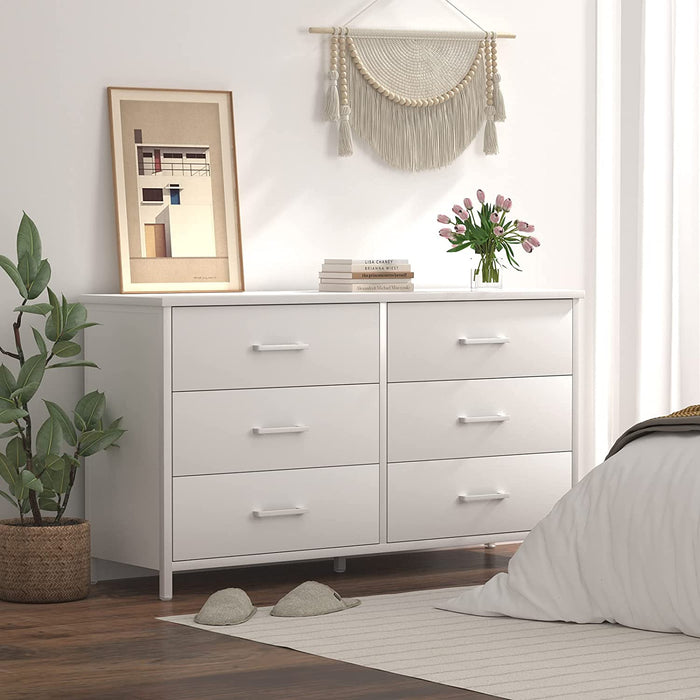 Industrial Style White 6-Drawer Wood Dresser